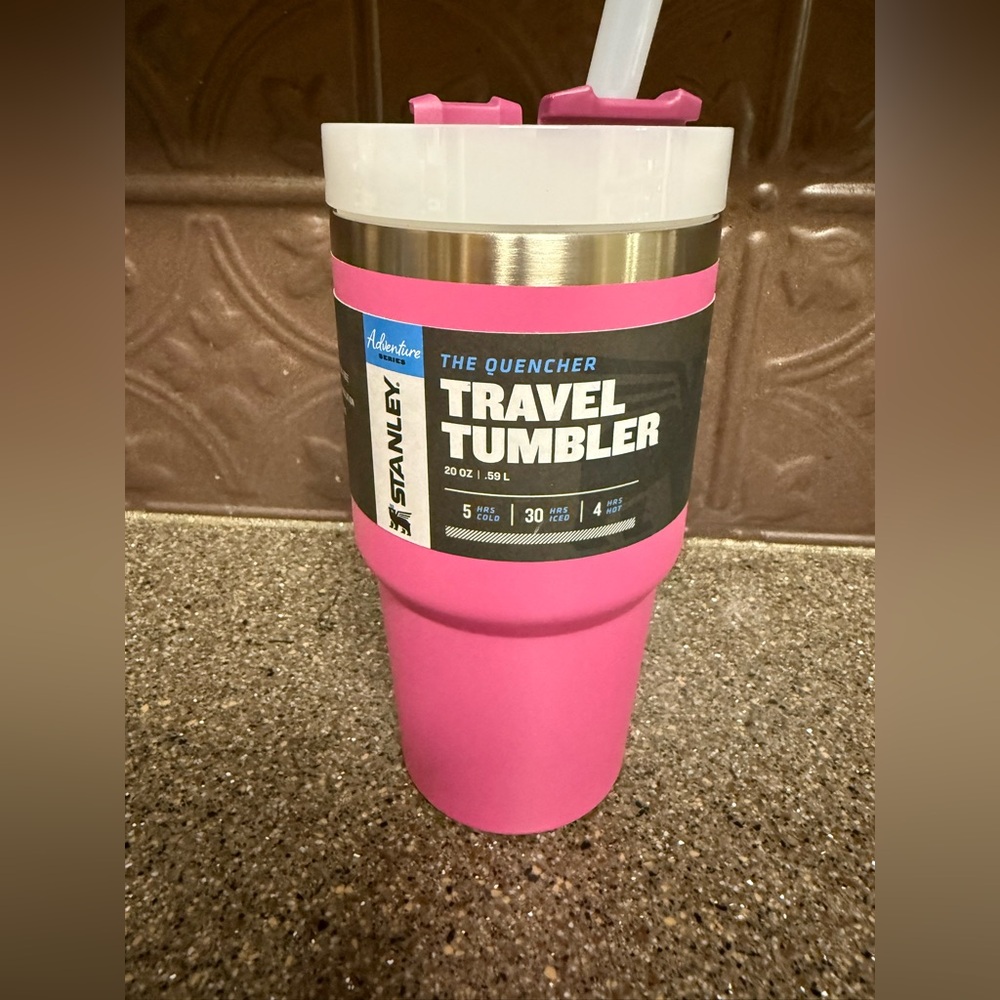 Stanley Pink and White Tumbler with Straw NWT